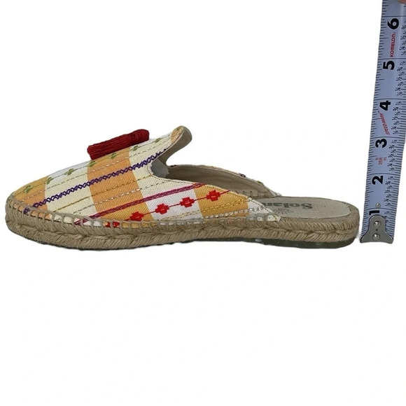 Solana Mules Women's 8 Yellow Cream Checked Embroidered Flats Espadrilles Shoes - Picture 8 of 13